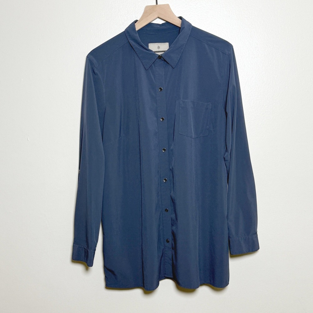 Royal Robbins Mens Button Down Shirt XL Navy Blue Roll Tab Sleeve Standard‎ Fit
